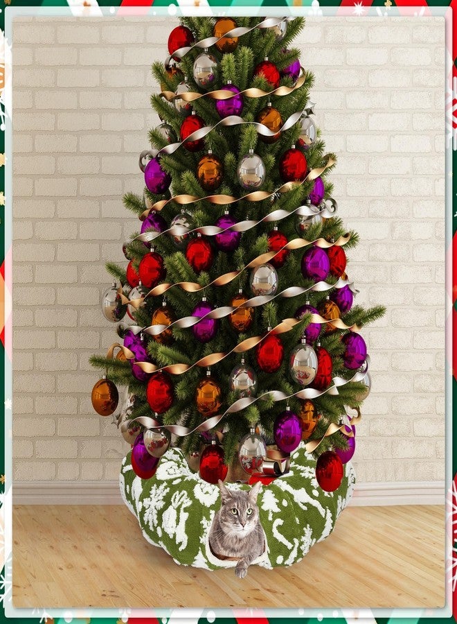 Yeyeplum Cat Tunnel Christmas Tree Skirt 3 ft x 3 ft x 10 Inch Cat Bed Donut Cave Indoor Fluffy Circular with Mat and Ball Playground Toys for Festive Kitten Puppy Ferret Rabbit(Green,Elk) - Image 5